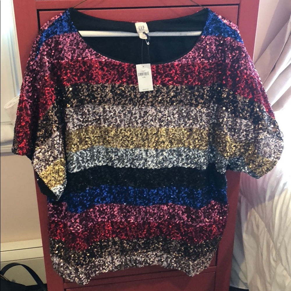 Gap multi colored sequin short sleeve top! NWT
